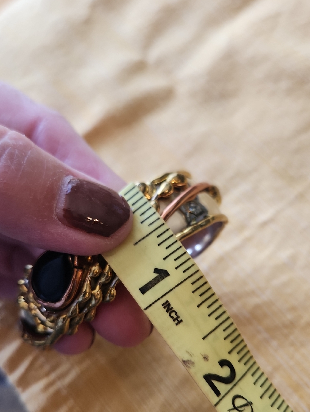 Gold-Tone Mixed Metals Cuff Bracelet with Black Stone Vintage Abstract Copper - Picture 11 of 12